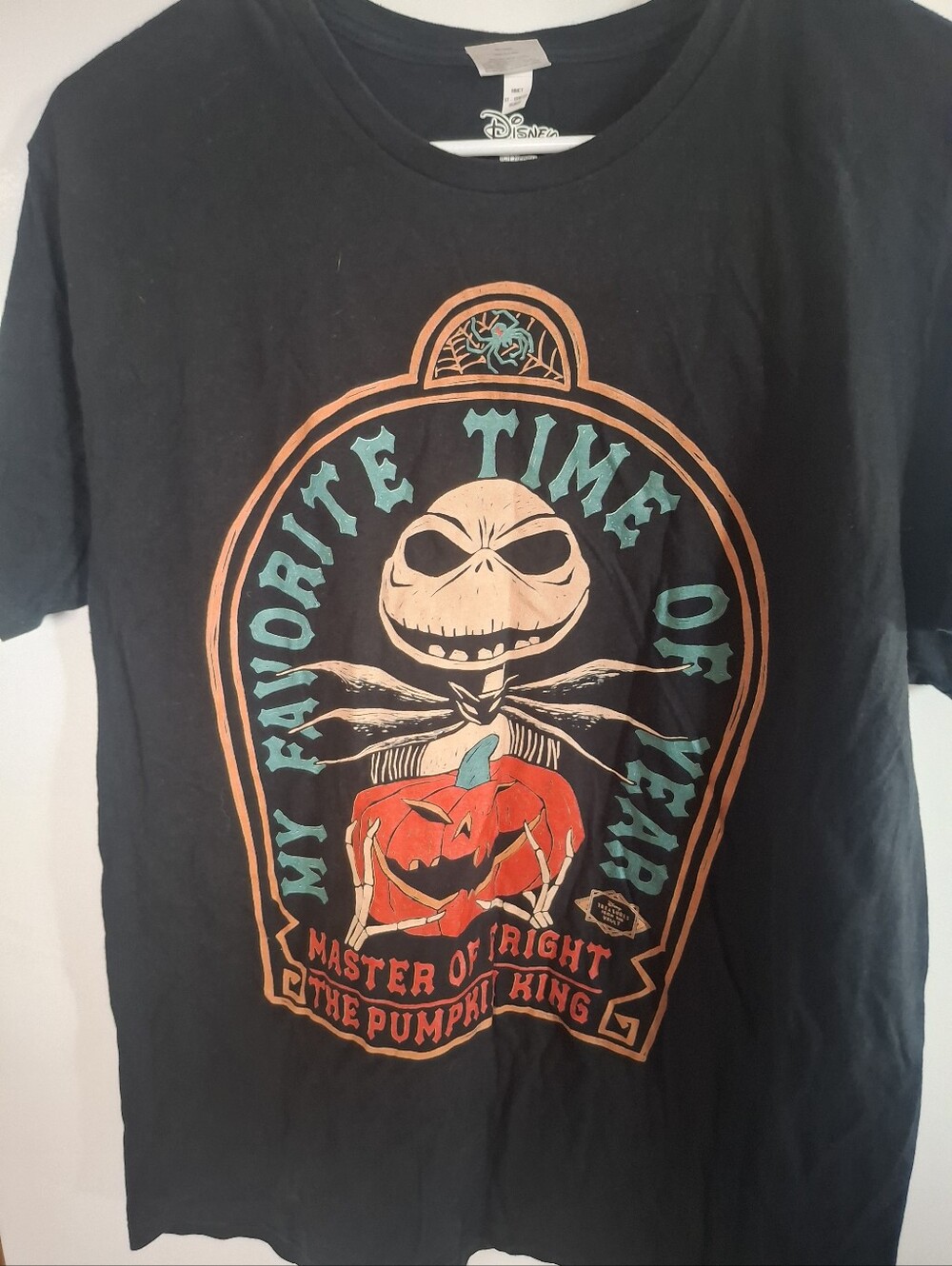 Disney Black Short Sleeve Tee with Jack Skellington & Pumpkin Graphic Mens